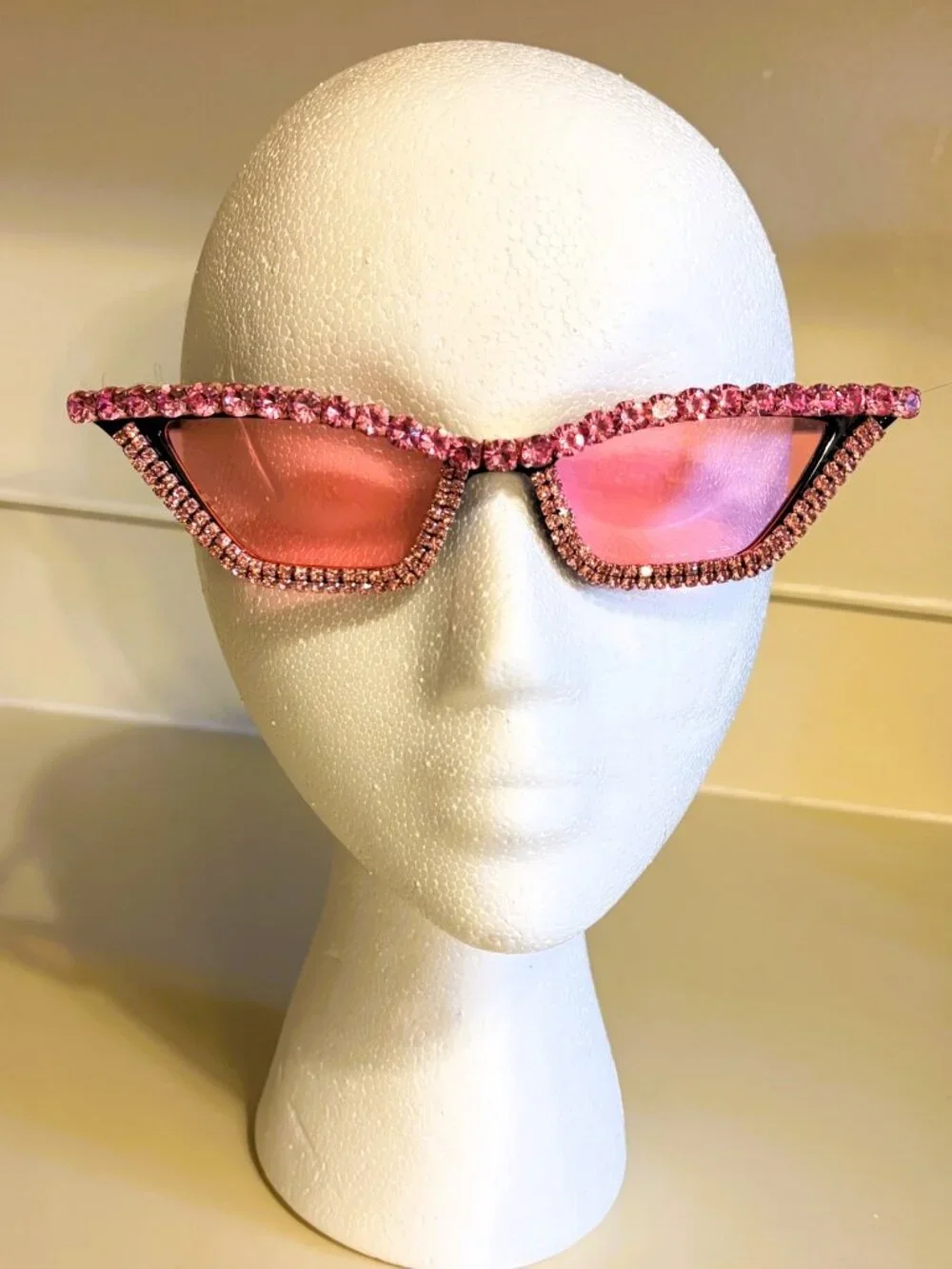 Vintage 1950s MCM Black Cat Eye Sunglasses w/ Pink Starburst & Rhinestone Design